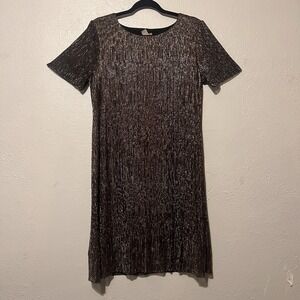 Chicos Shimmer Gold‎ Sparkle Short Sleeve Lined Pullover Dress Size 1/ M